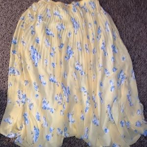 Yellow and blue floral midi skirt